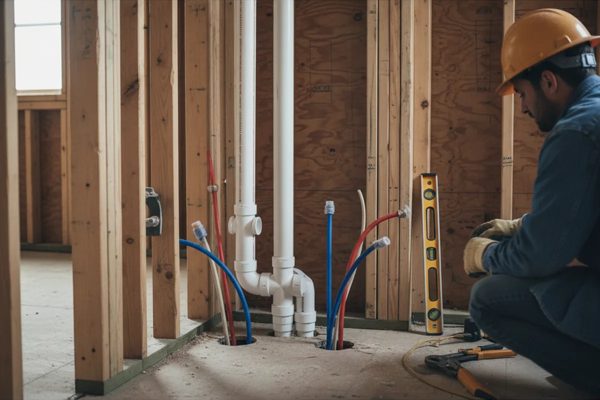 Drain and supply rough-in during Leak Detection in Morris